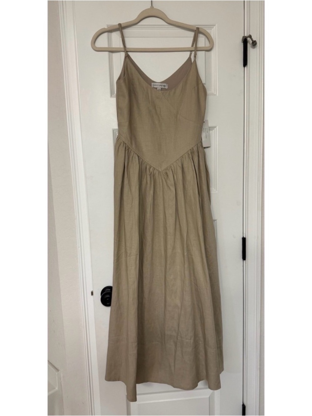 Torn by Ronny Kobo Beige Spaghetti Strap Maxi Dress